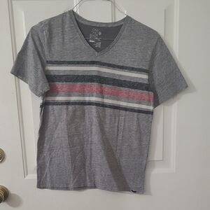 On the Byas Gray V-Neck Tee with Stripes